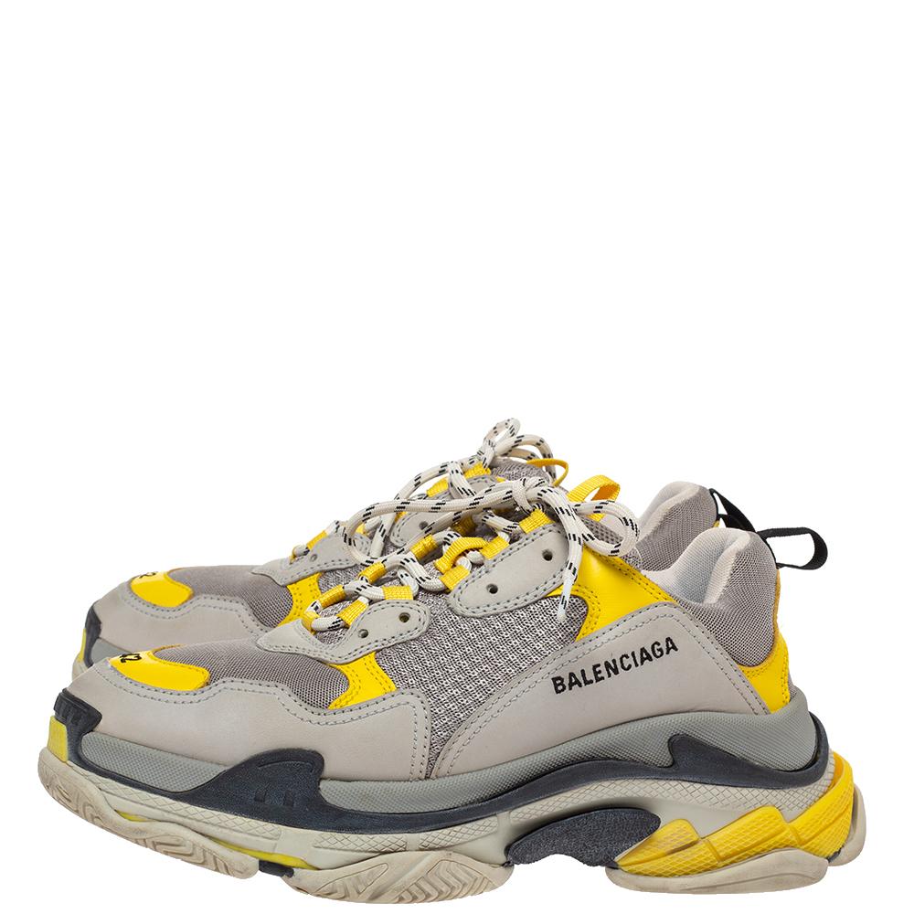 Balenciaga Grey/Yellow Nubuck Leather And Mesh Triple S Trainer Sneakers Size 42 2