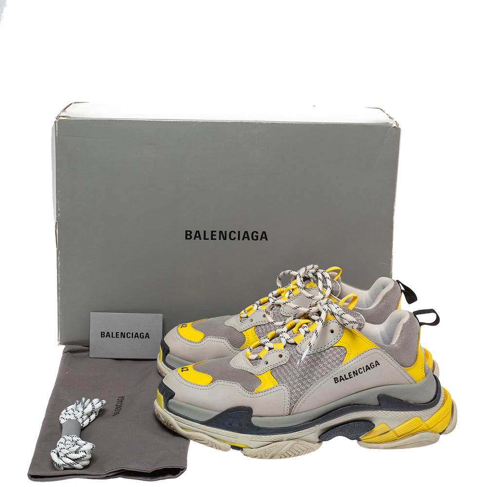 Balenciaga Grey/Yellow Nubuck Leather And Mesh Triple S Trainer Sneakers Size 42 3