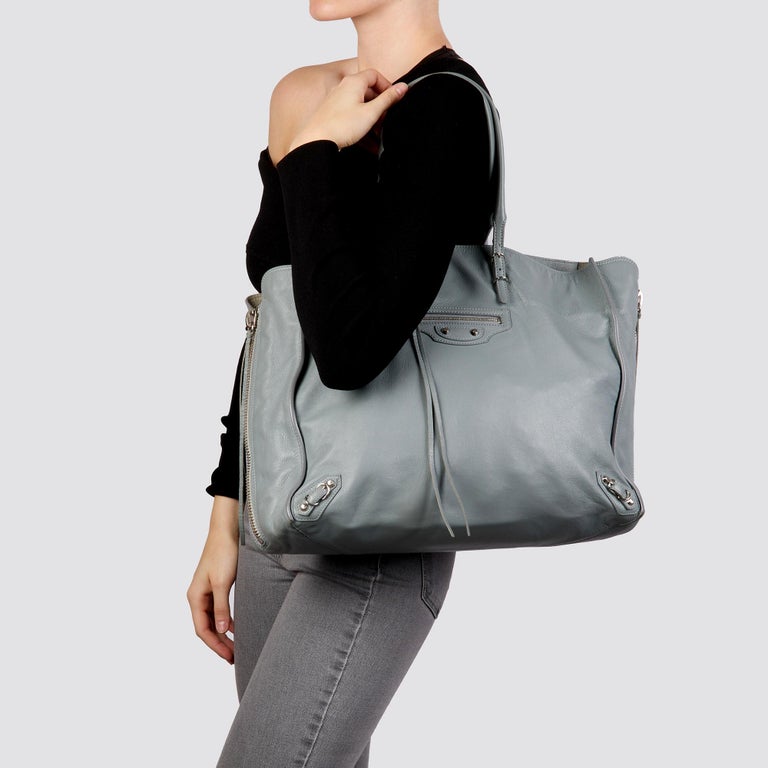 BALENCIAGA Gris Glace Lambskin Zip Around Papier A4 Tote For Sale at 1stDibs