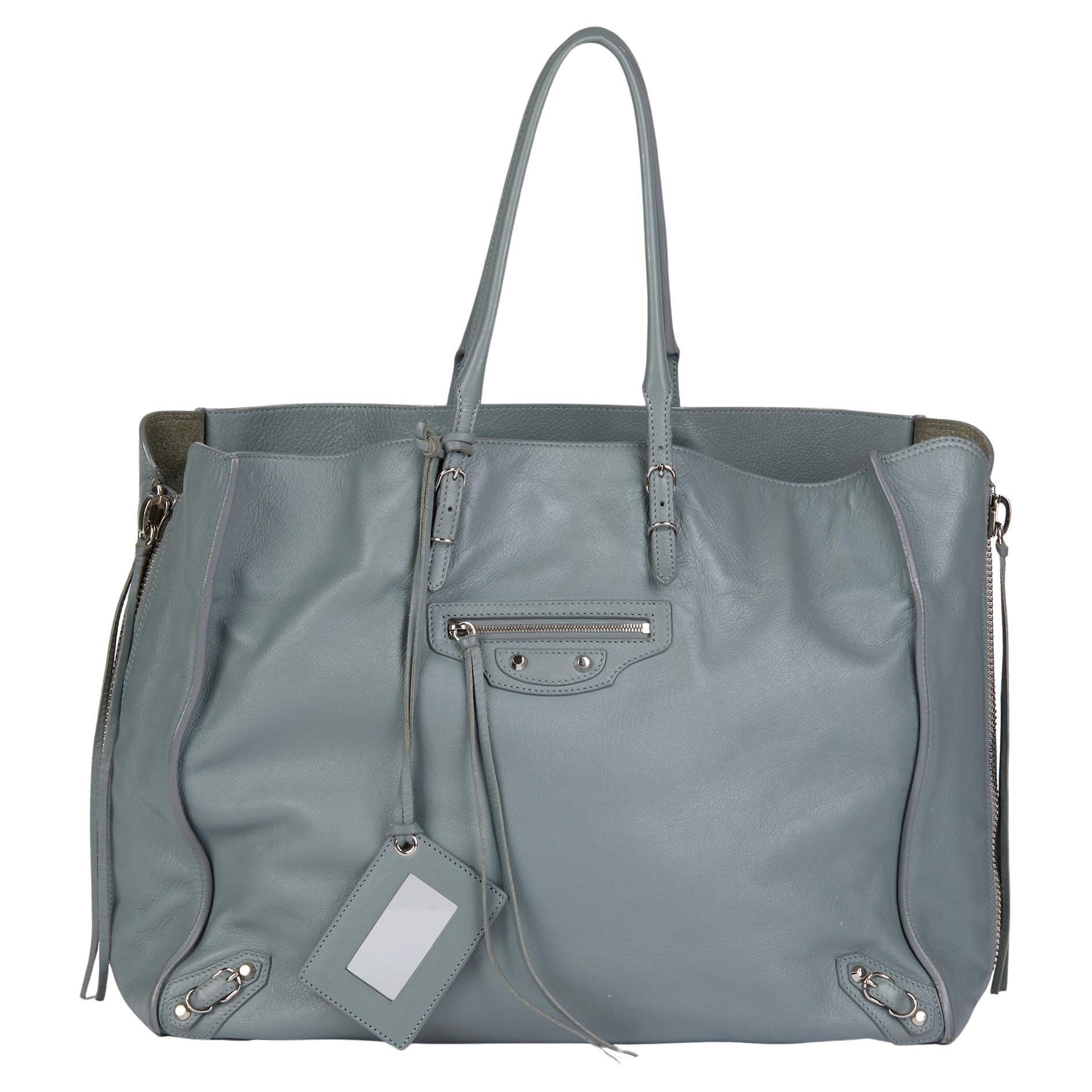 BALENCIAGA Gris Glace Lambskin Zip Papier A4 Tote For Sale at 1stDibs