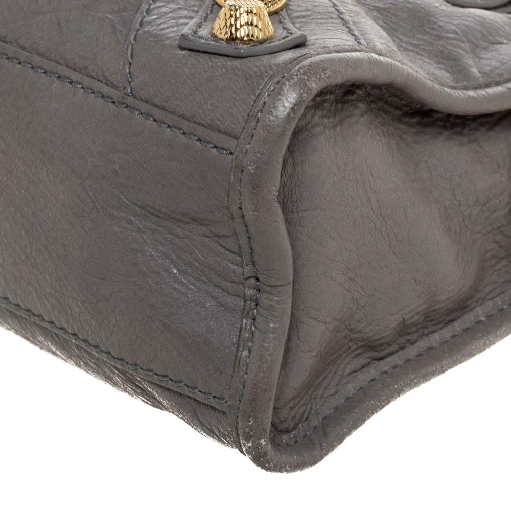 Gray Balenciaga Gris Pyrite Leather Mini Classic City Bag