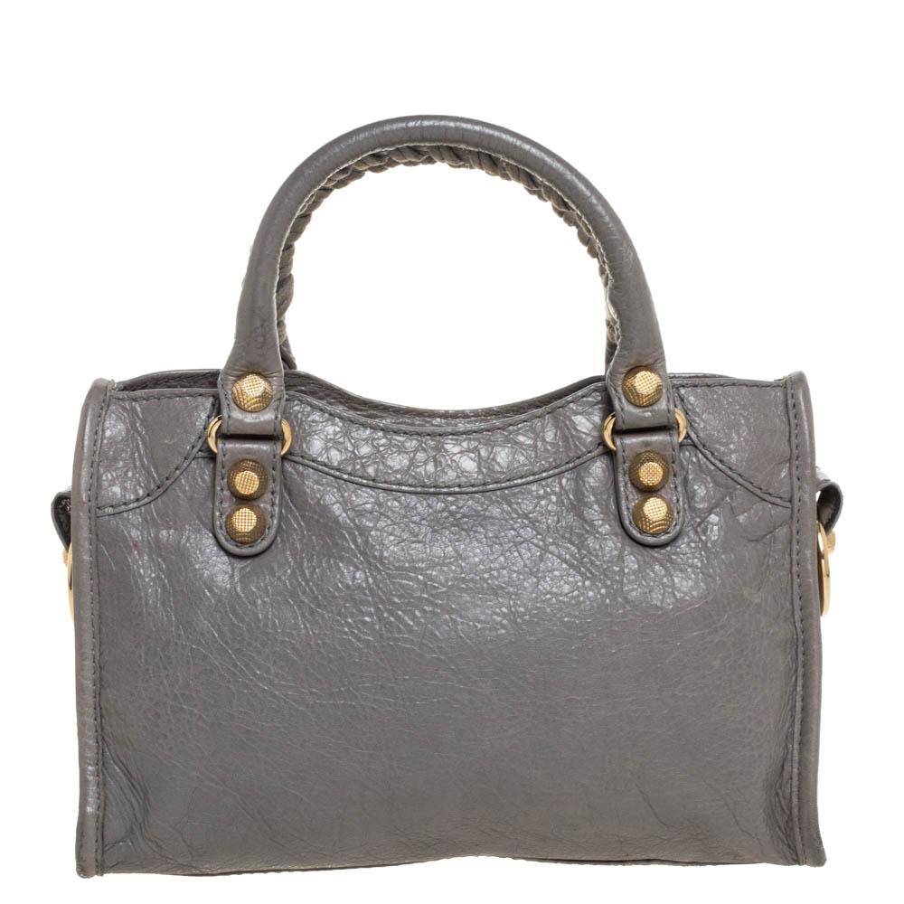 Women's Balenciaga Gris Pyrite Leather Mini Classic City Bag