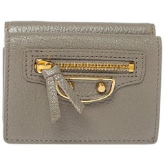 Balenciaga Gris Taupe Leather Mini Metallic Edge Wallet