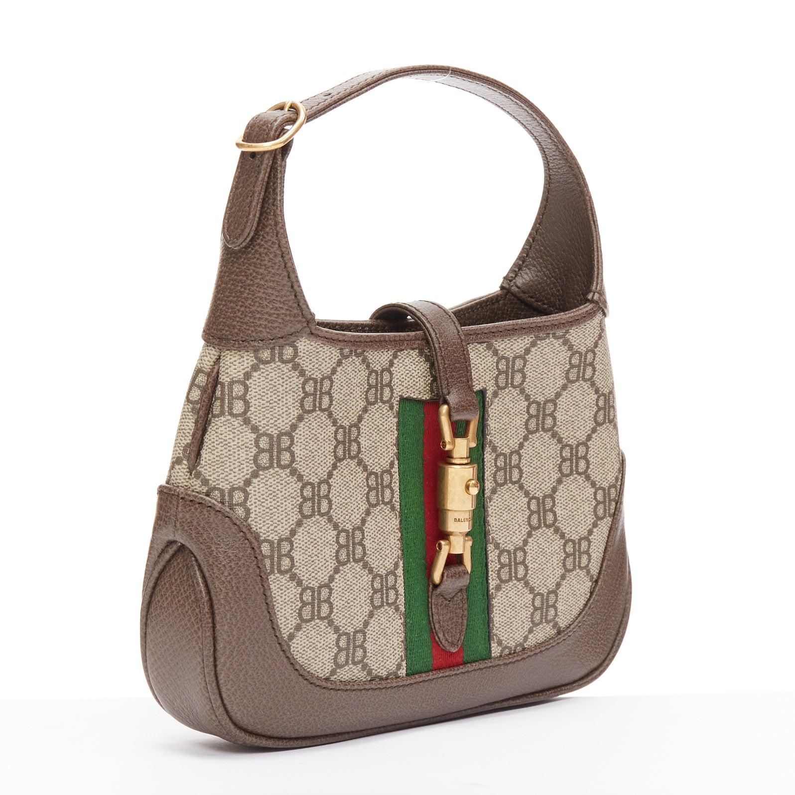 Brown BALENCIAGA GUCCI 2021 Hacker Jackie BB monogram web mini hobo bag For Sale