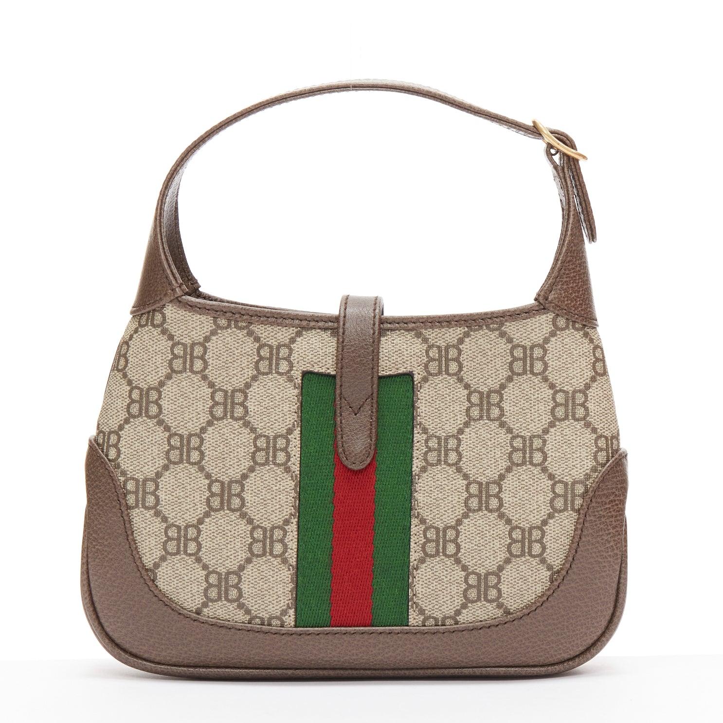 Women's BALENCIAGA GUCCI 2021 Hacker Jackie BB monogram web mini hobo bag For Sale