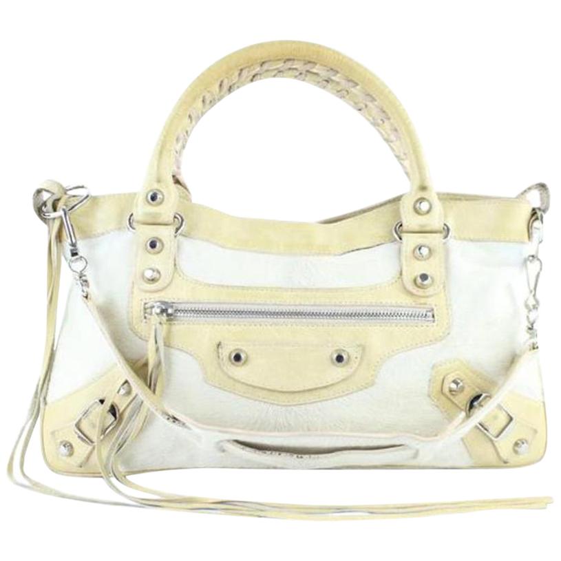 Balenciaga Hair First 2way 10bat1020 White X Beige Pony Fur Satchel For Sale