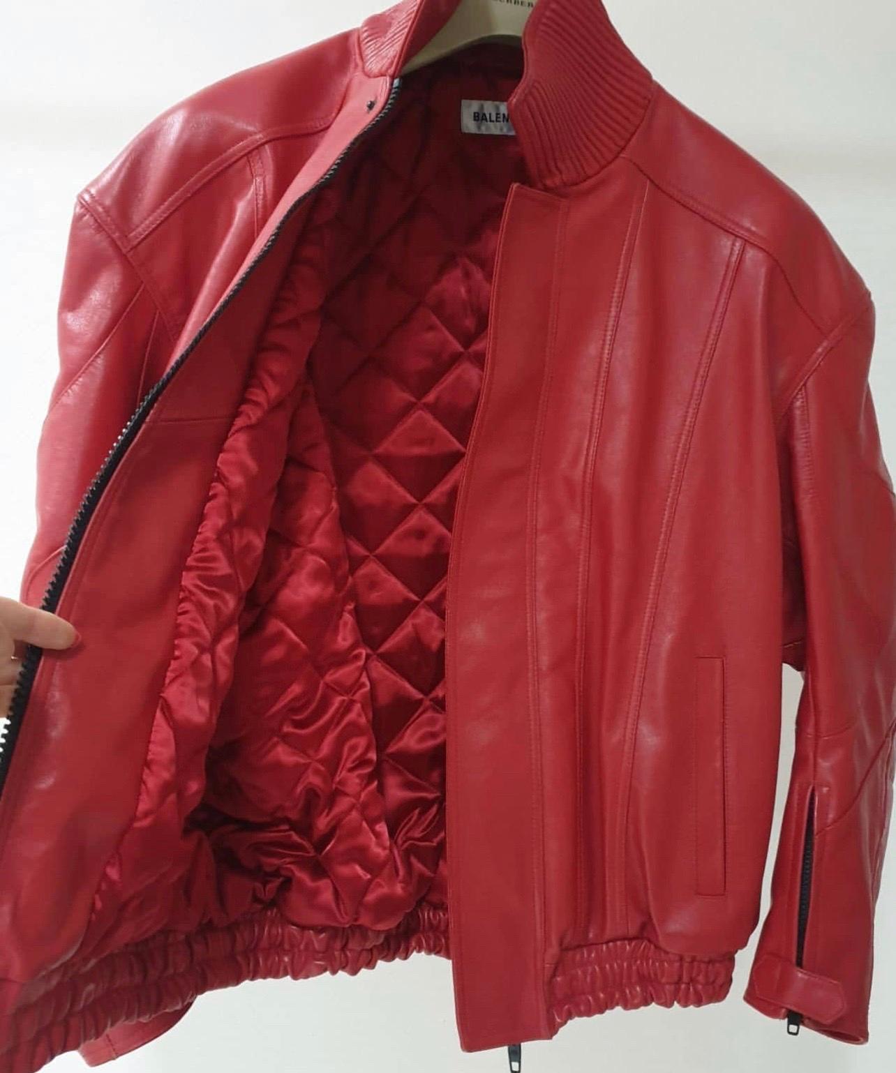 Red  BALENCIAGA Hammered leather bomber jacket 