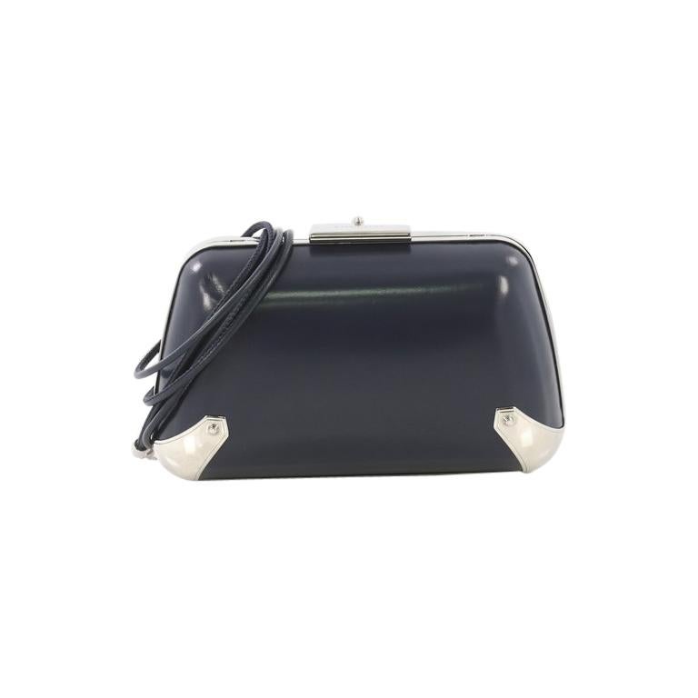 Balenciaga Hard Case Clutch Leather with Metal Detail Small