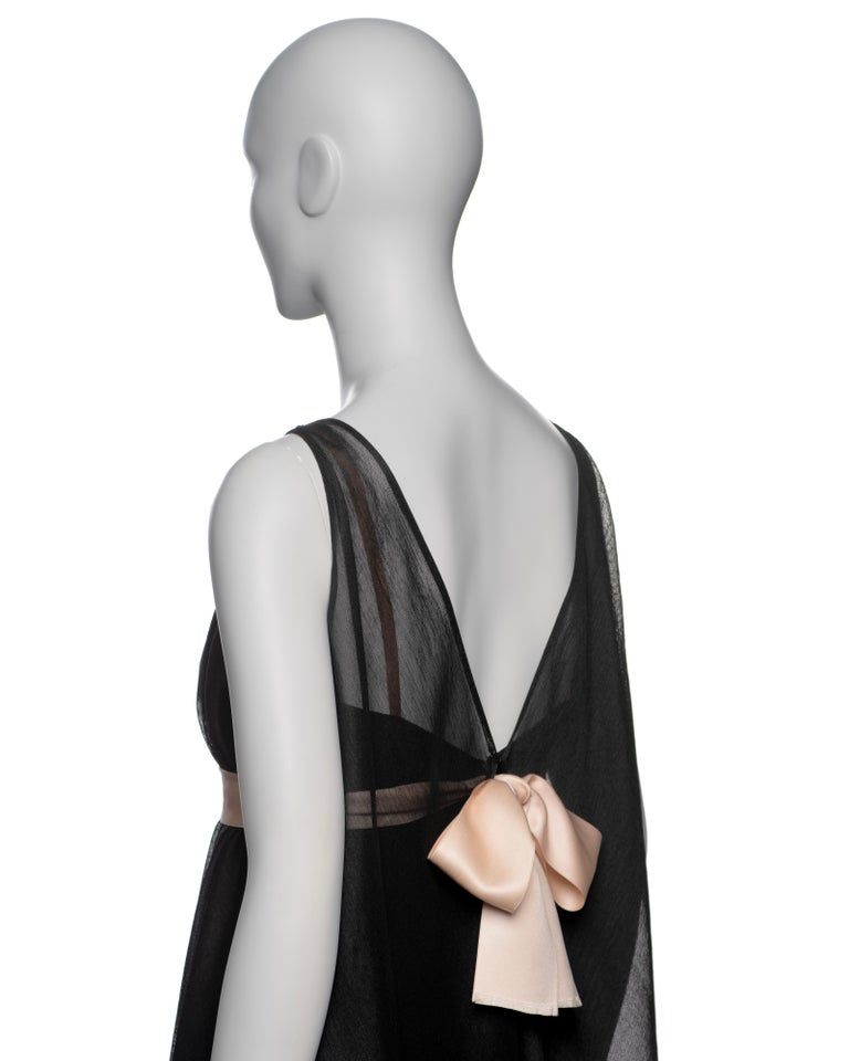 Balenciaga Haute Couture Black Baby Doll Dress with Nude Pink Silk Bow, FW  1967 at 1stDibs