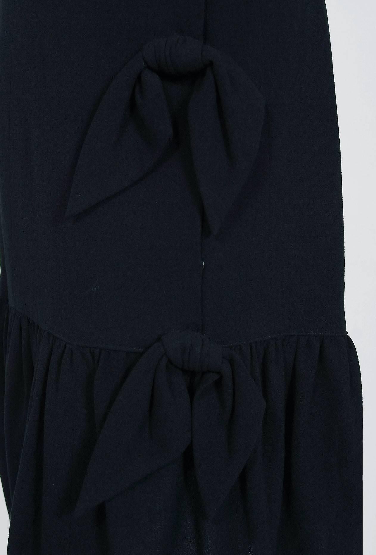 Women's 1957 Balenciaga Haute-Couture Black Wool Bow Trimmed Flounce Cocktail Dress