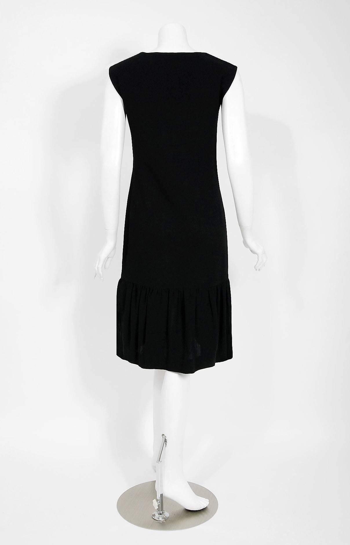 1957 Balenciaga Haute-Couture Black Wool Bow Trimmed Flounce Cocktail Dress 1