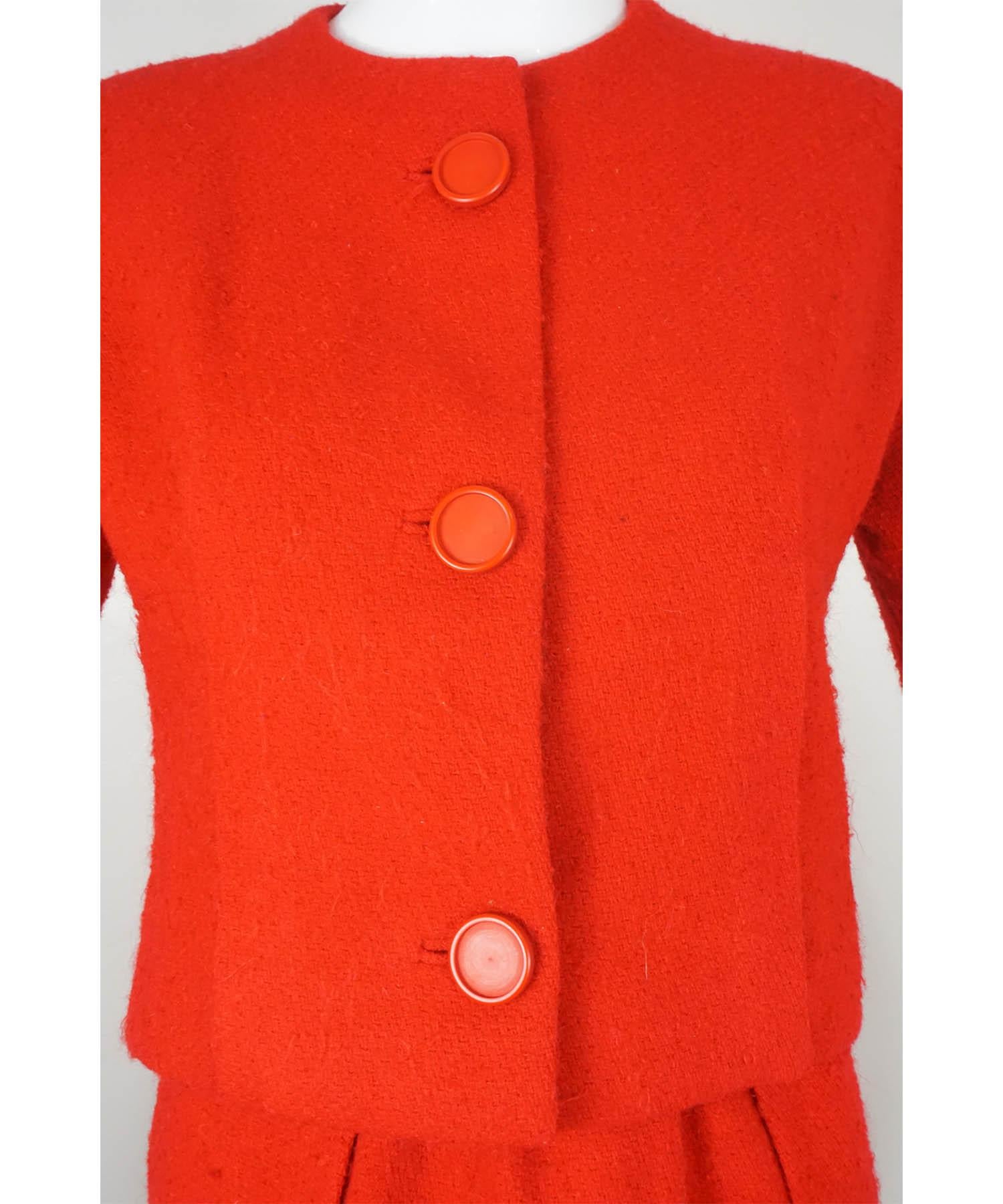 Women's Balenciaga Haute Couture Red Wool Boucle 3 Piece 