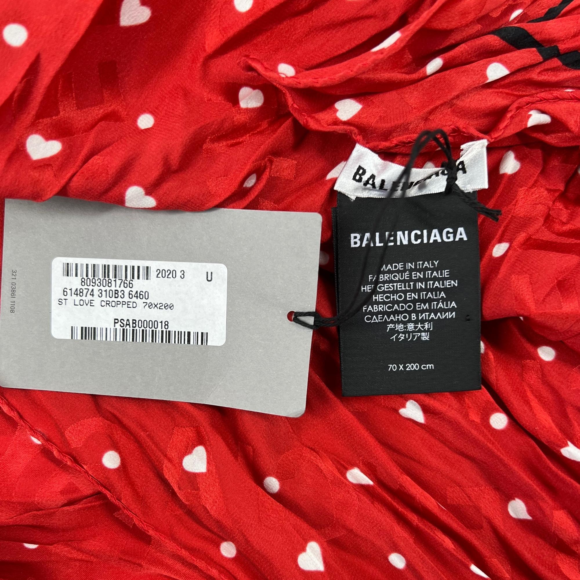 Balenciaga - Écharpe en soie avec logo rouge « Heart Love » (614874) Unisexe en vente
