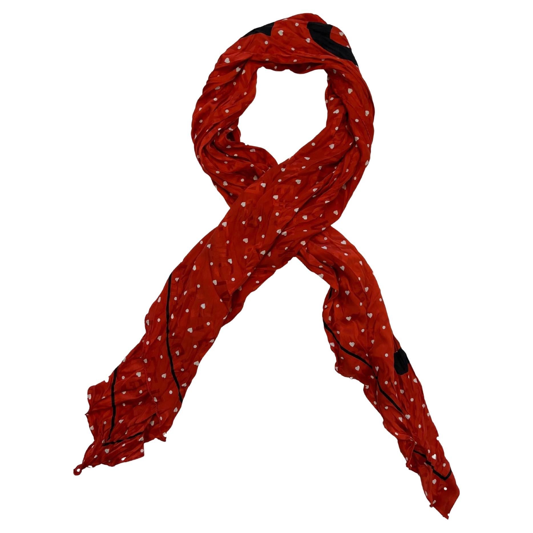 Balenciaga Heart Love Red Logo Silk Scarf (614874) For Sale