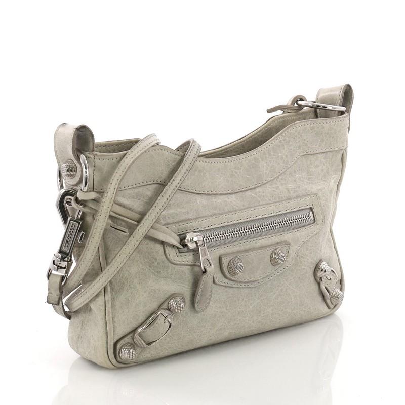 Gray Balenciaga Hip Classic Studs Crossbody Bag Leather