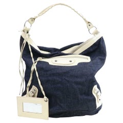 Vintage Balenciaga Hobo The Day 871252 Navy Blue Denim Shoulder Bag