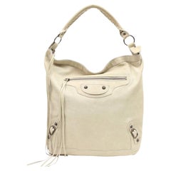 Balenciaga Hobo The Sunday 867764 Elfenbeinfarbene Leder Umhängetasche
