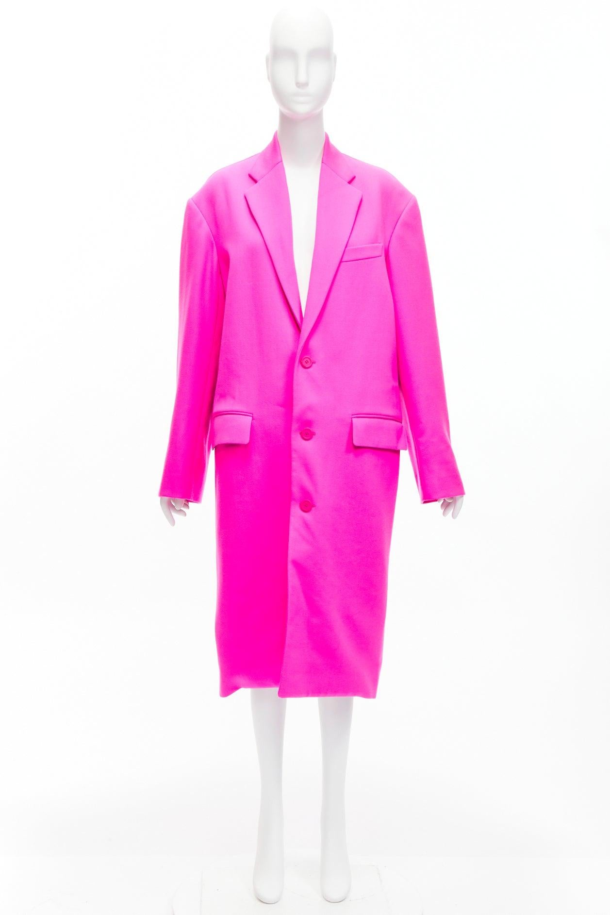 BALENCIAGA hot pink cavalry wool oversized long coat FR34 XS Hailey Beiber For Sale 5