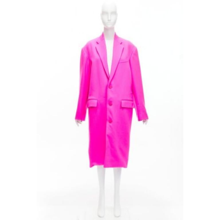BALENCIAGA hot pink cavalry wool oversized long coat FR34 XS Hailey Beiber For Sale 5