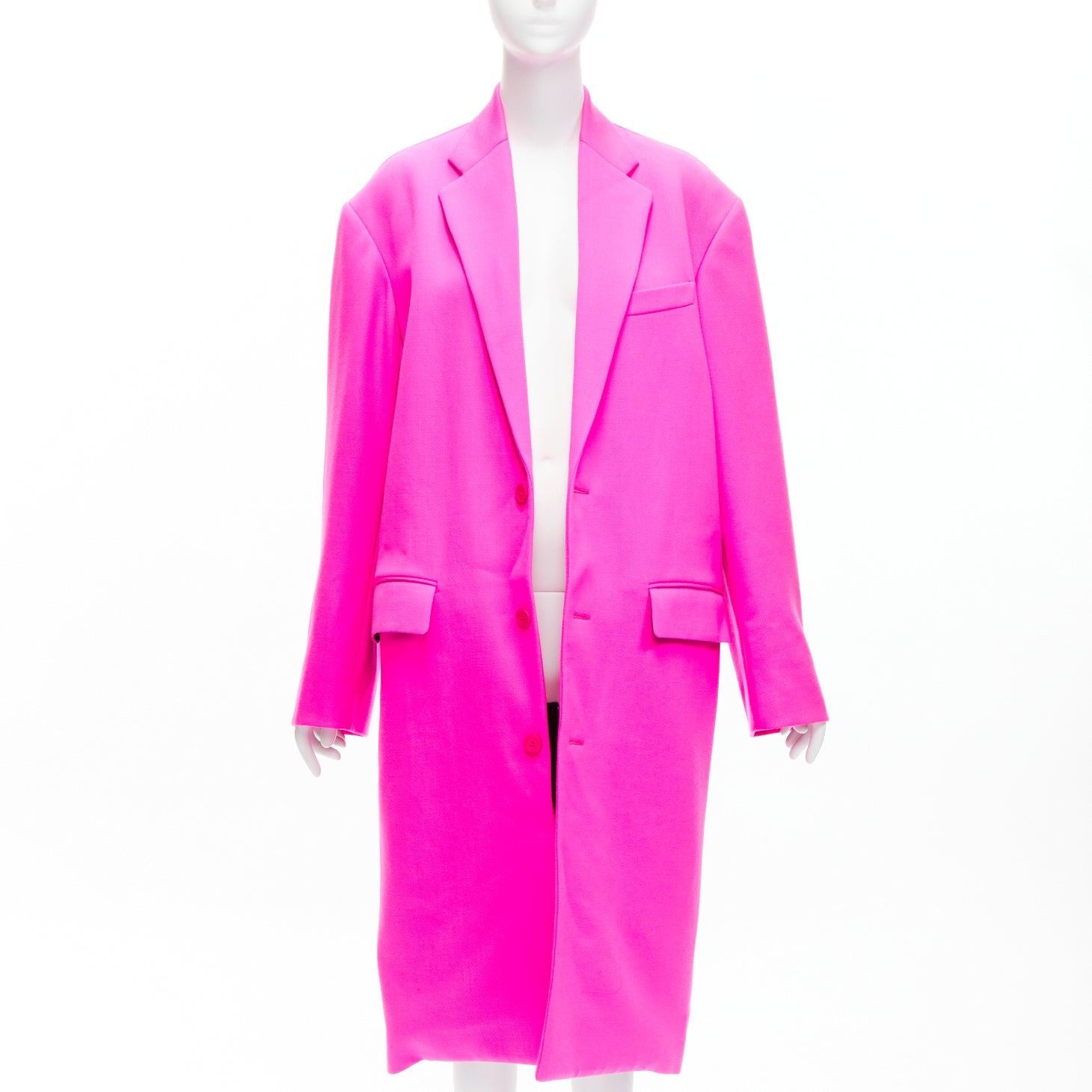 Pink BALENCIAGA hot pink cavalry wool oversized long coat FR34 XS Hailey Beiber For Sale