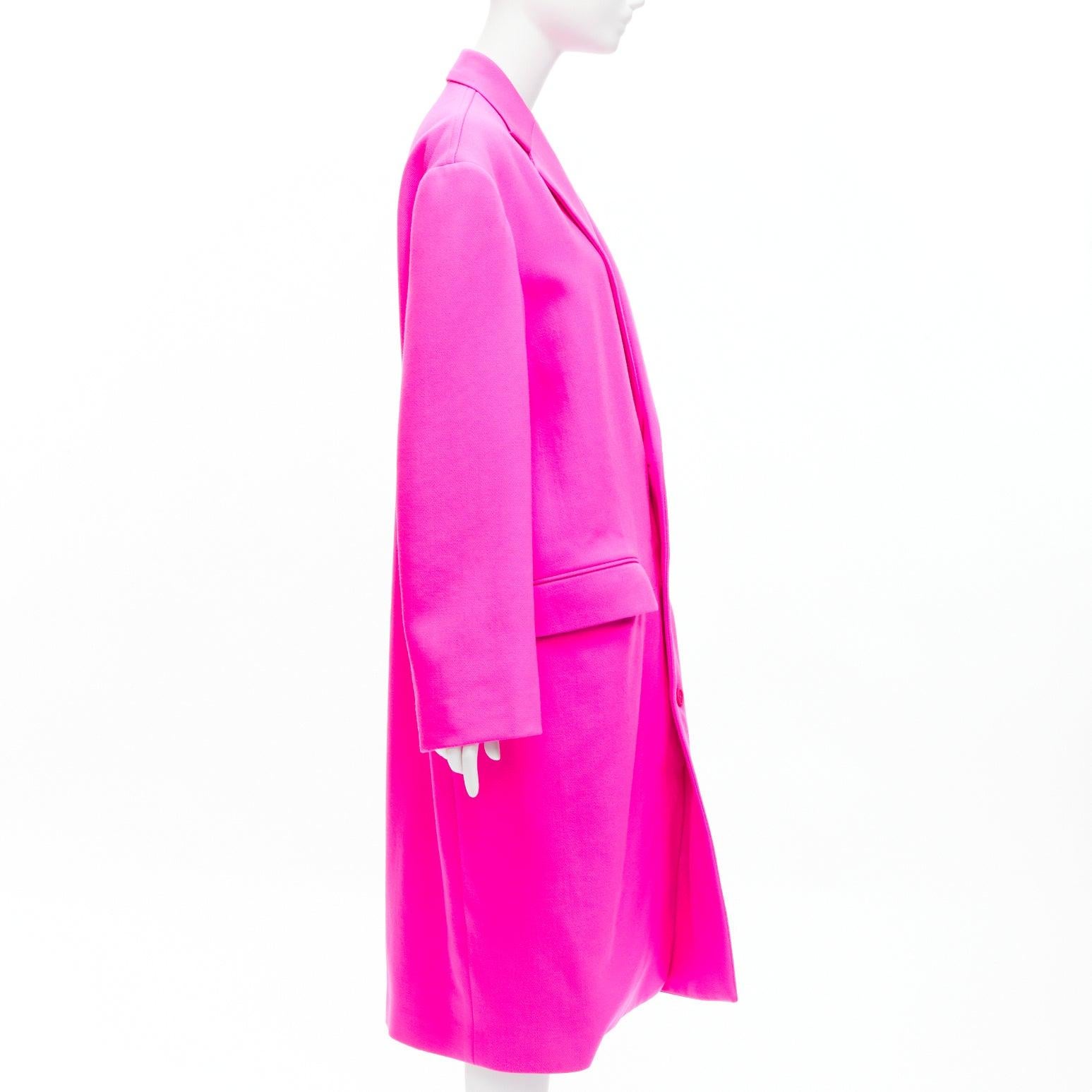 Women's BALENCIAGA hot pink cavalry wool oversized long coat FR34 XS Hailey Beiber For Sale