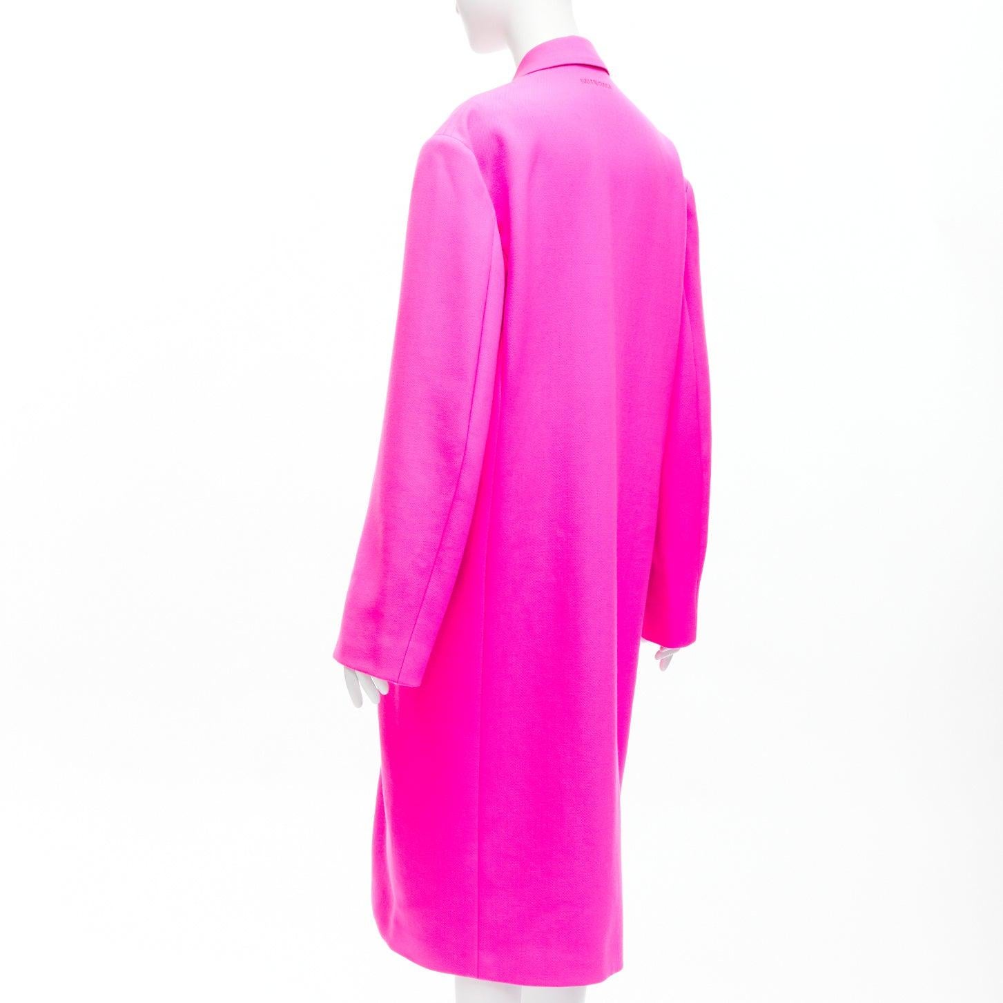 BALENCIAGA hot pink cavalry wool oversized long coat FR34 XS Hailey Beiber For Sale 2