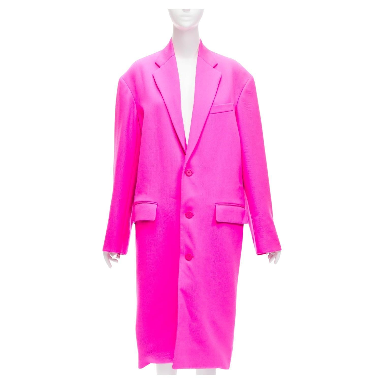 BALENCIAGA hot pink cavalry wool oversized long coat FR34 XS Hailey Beiber For Sale