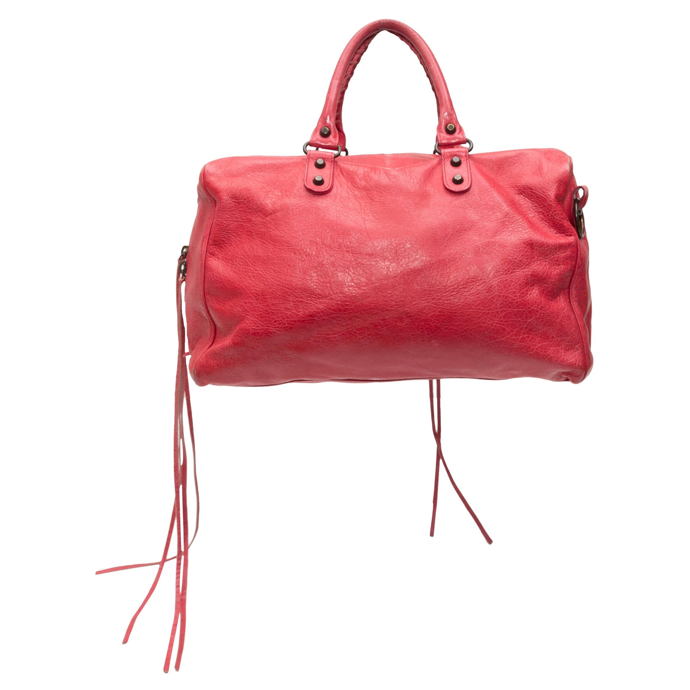Balenciaga Hot Pink Classic Polly Leather Satchel