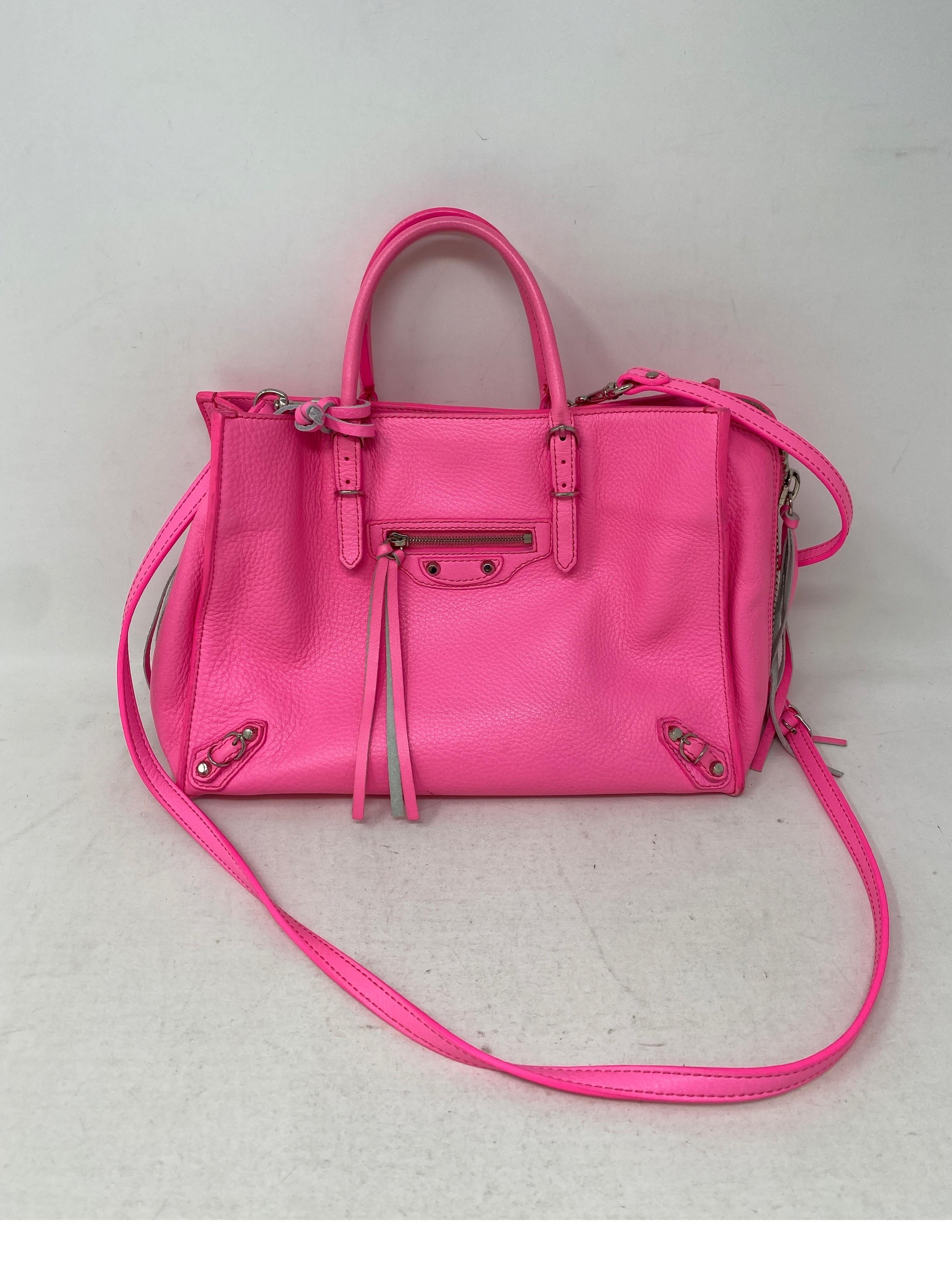 Balenciaga Hot Pink Mini Bag. Light marks throughout. Hot pink neon color. Fair to good condition overall. Guaranteed authentic. 