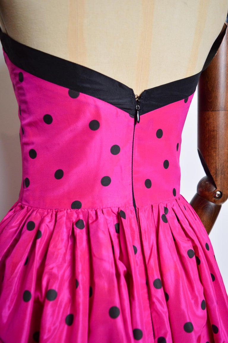 BALENCIAGA Hot Pink Strapless Polka dot Cocktail Dress by Josephus  Thimister at 1stDibs