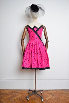 BALENCIAGA Hot Pink Strapless Polka dot Cocktail Dress by Josephus Thimister