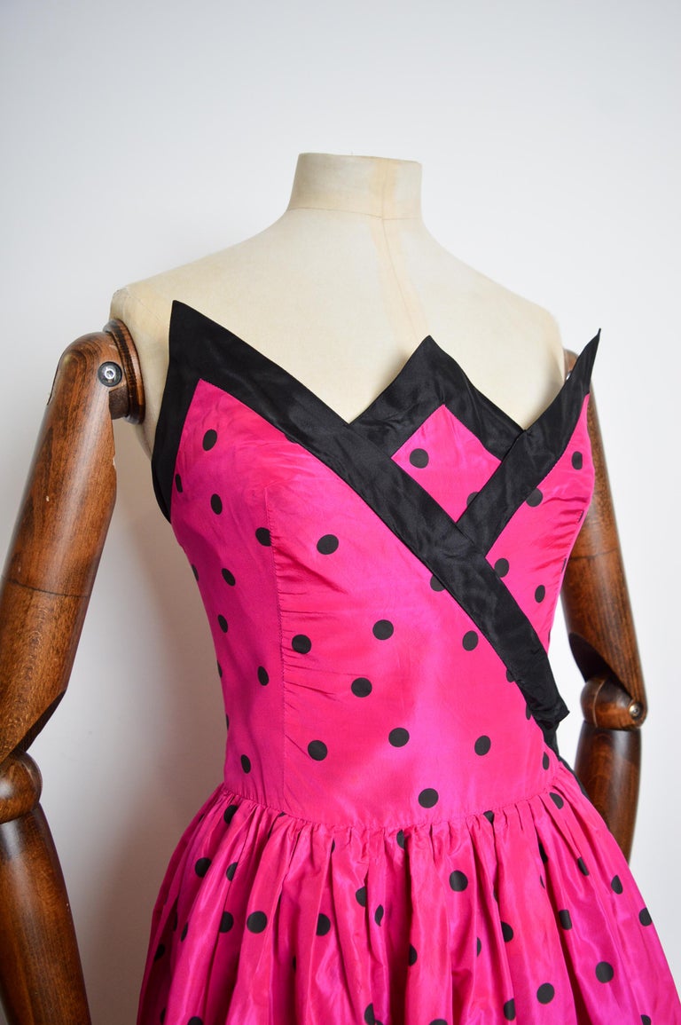 BALENCIAGA Hot Pink Strapless Polka dot Cocktail Dress by Josephus  Thimister at 1stDibs