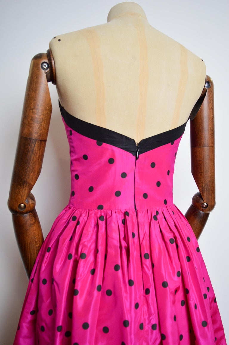 BALENCIAGA Hot Pink Strapless Polka dot Cocktail Dress by Josephus  Thimister at 1stDibs