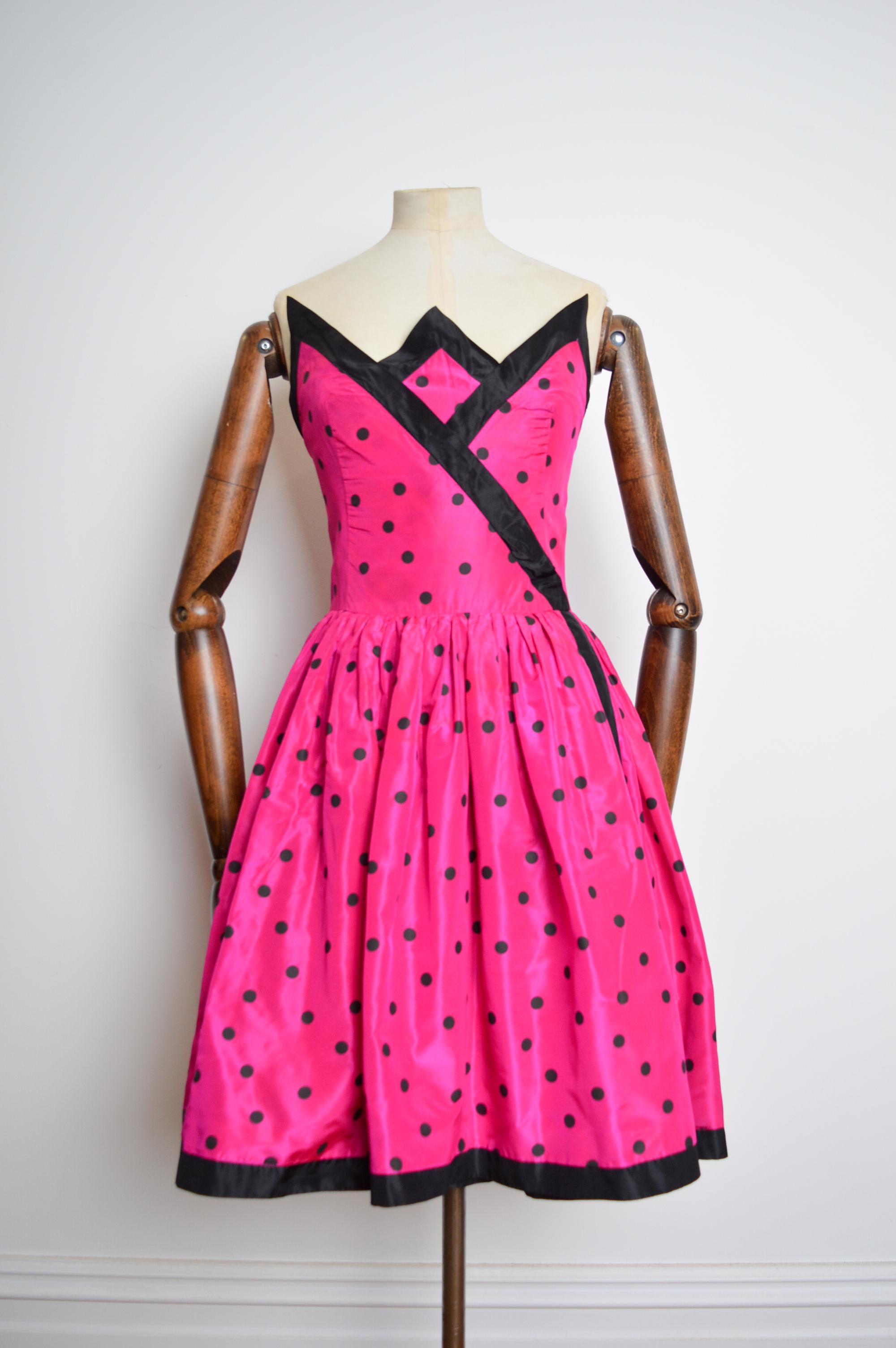 BALENCIAGA Hot Pink Strapless Polka dot Cocktail Dress by Josephus Thimister For Sale 3