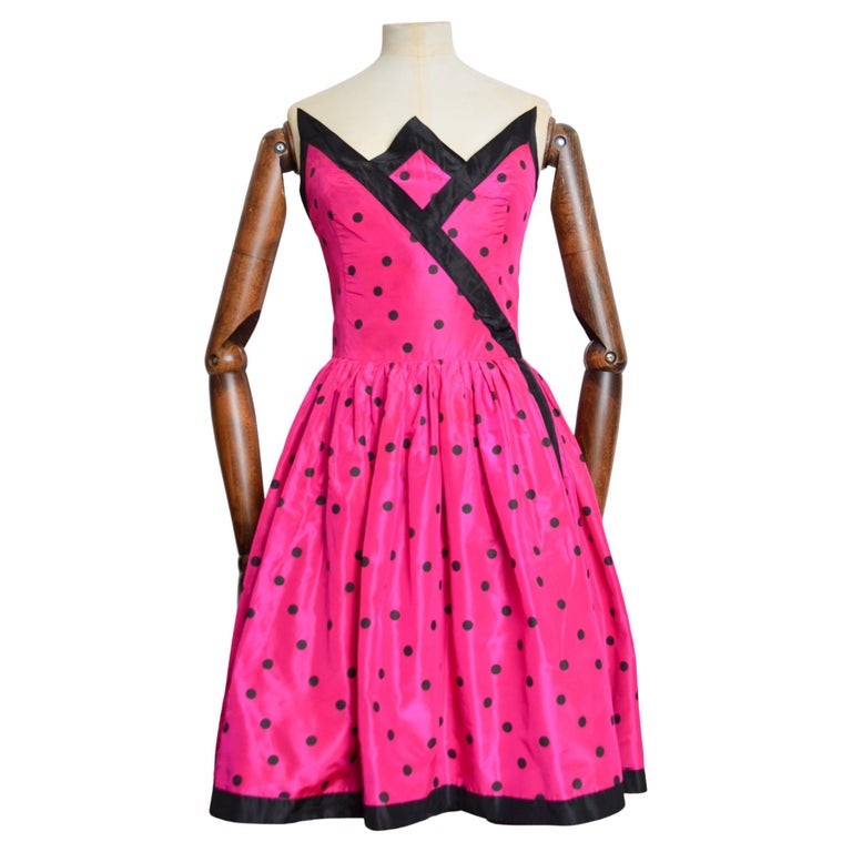 strapless open back dress I'm Walking, Hot Pink & Black Polka Dot Dance Costume, For Sale – Once More  From The Top main image 0