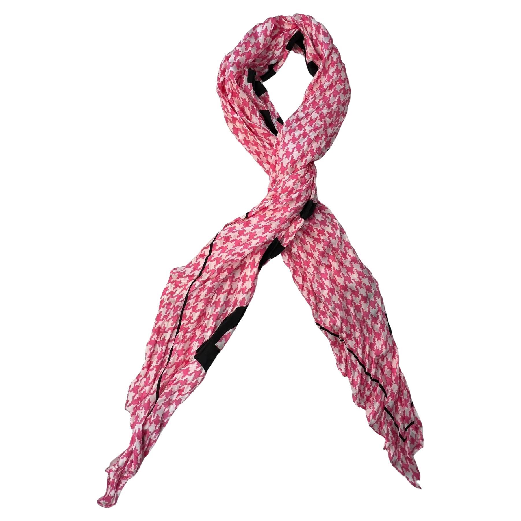 Balenciaga Houndstooth Check Pink Logo Silk Scarf (692032)