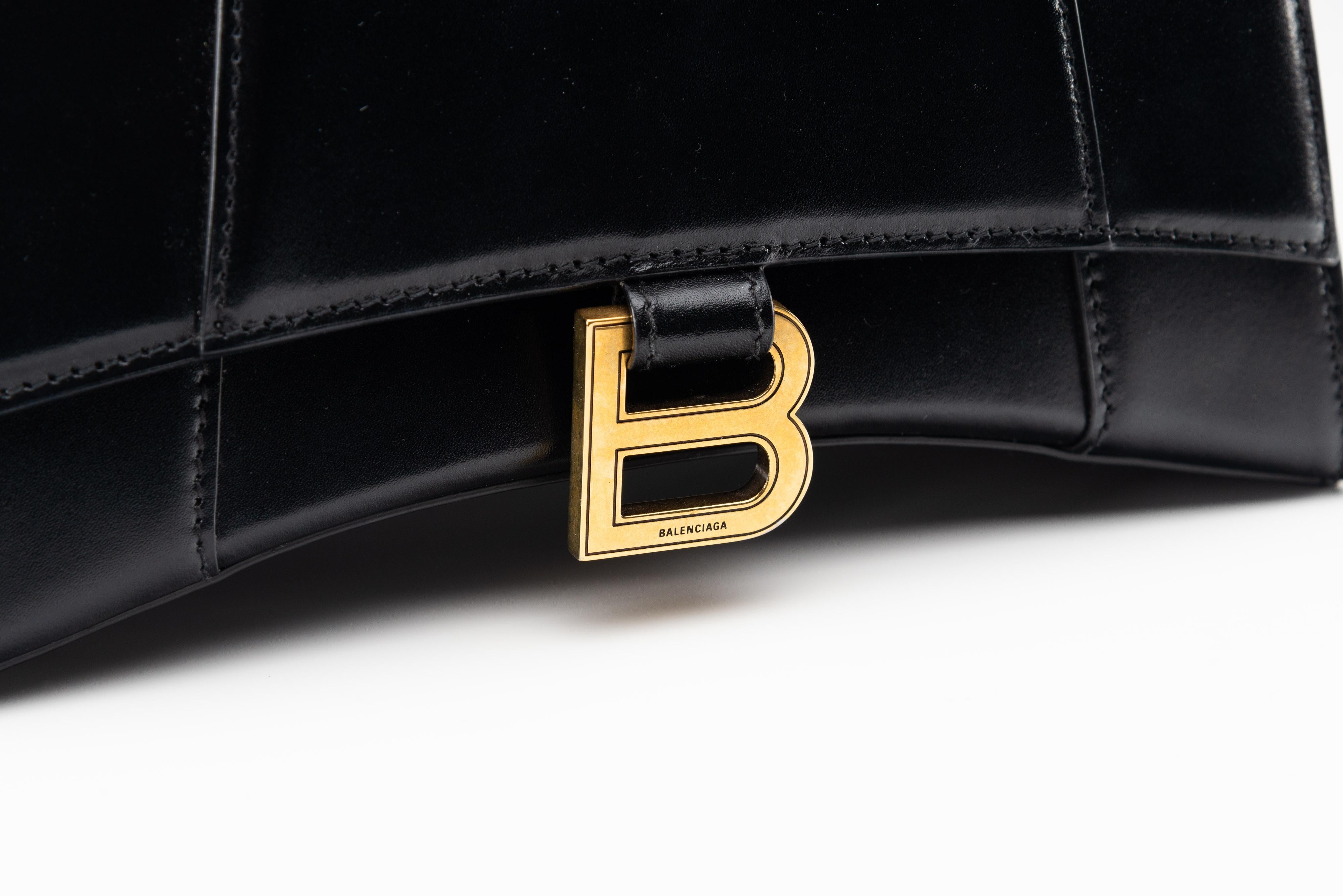 Balenciaga Hourglass Bag Black Shiny Box Calfskin Small For Sale 4