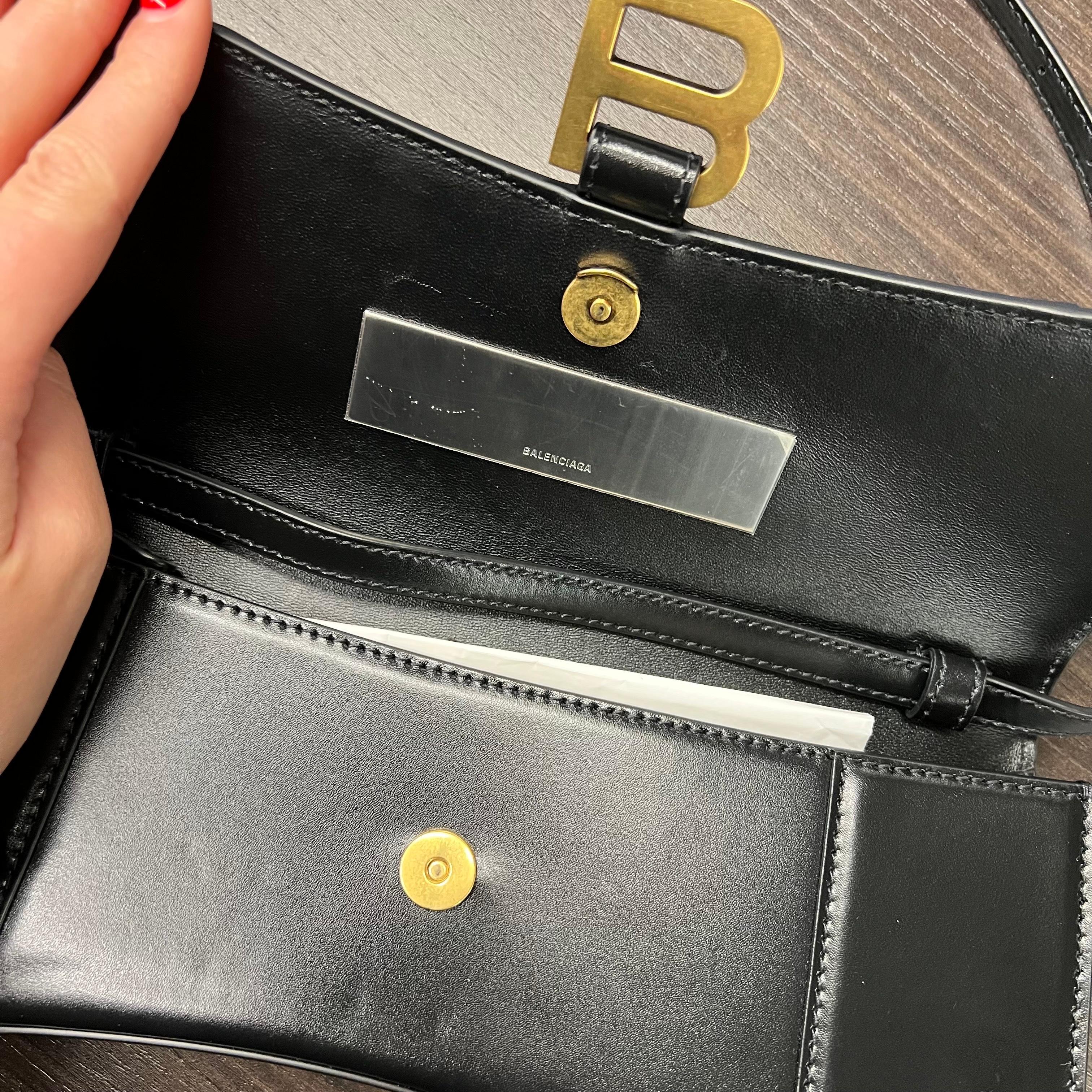 Balenciaga Hourglass Black Calf Leather Gold Tone Hardware Ladies Shoulder Bag  1