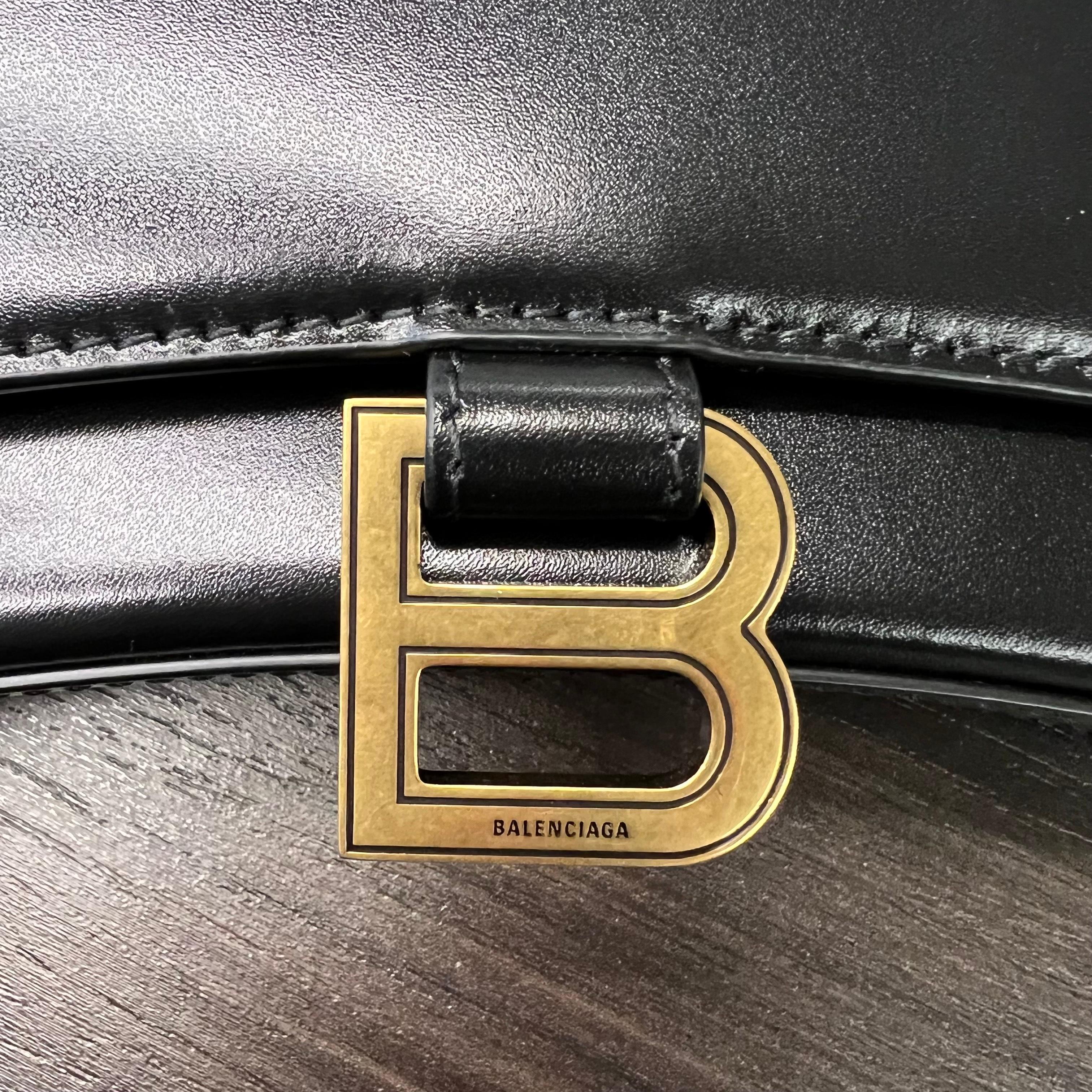 Balenciaga Hourglass Black Calf Leather Gold Tone Hardware Ladies Shoulder Bag  2