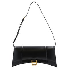 Balenciaga Hourglass Black Calf Leather Gold Tone Hardware Ladies Shoulder Bag 