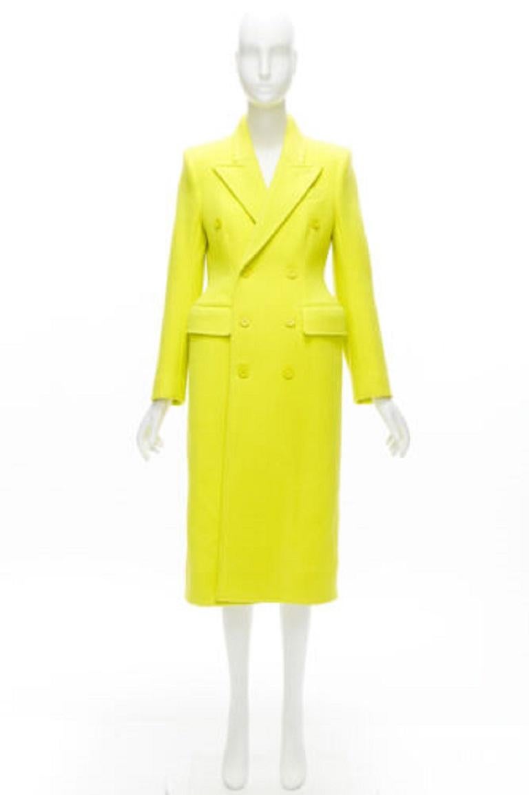 BALENCIAGA Hourglass bright yellow wool double breasted peplum coat FR34 XS For Sale 4