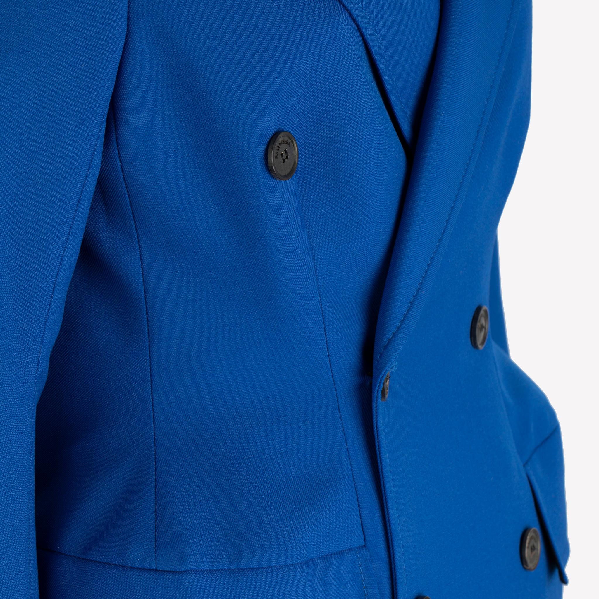 Women's Balenciaga Hourglass Double Breasted Wool Blend Coat Royal Blue 38 FR For Sale