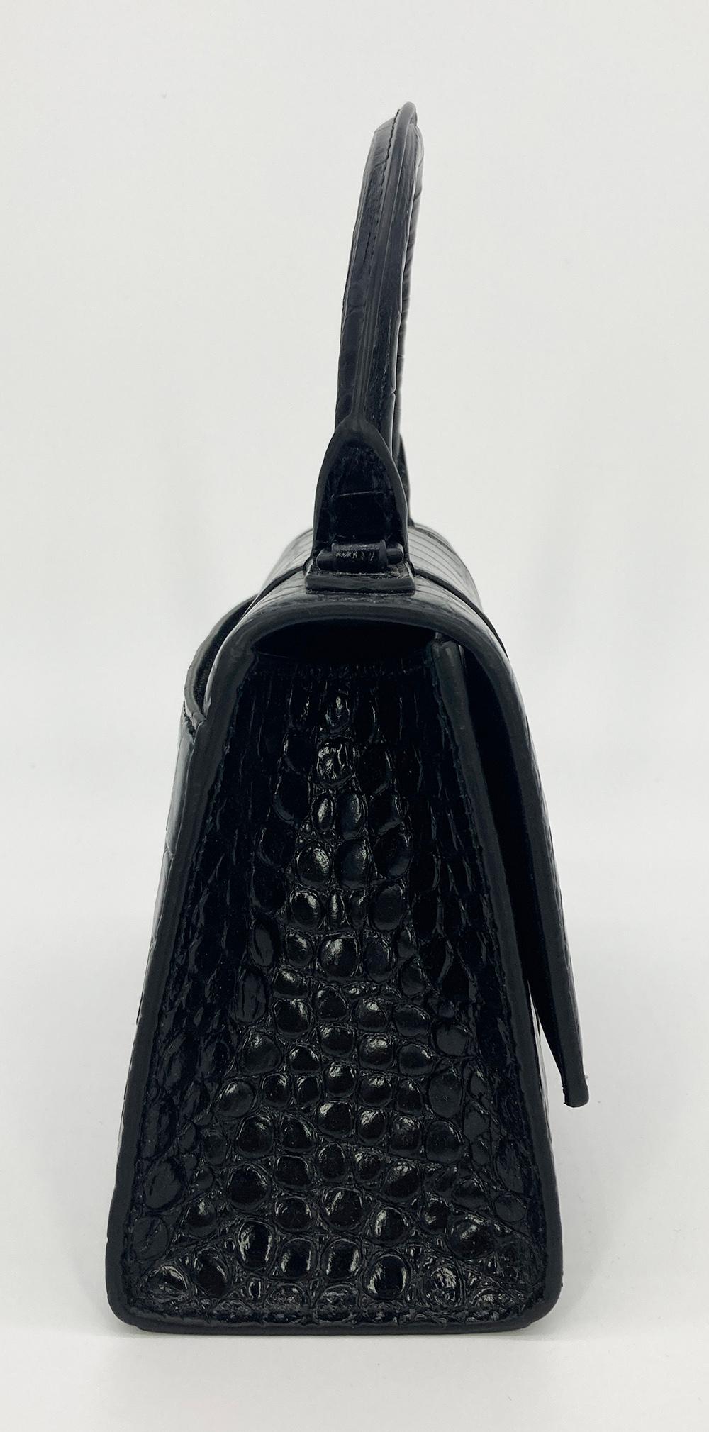 balenciaga black croc mini hourglass bag
