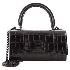 Balenciaga Hourglass Phone Holder Crossbody Bag Crocodile Embossed Leather