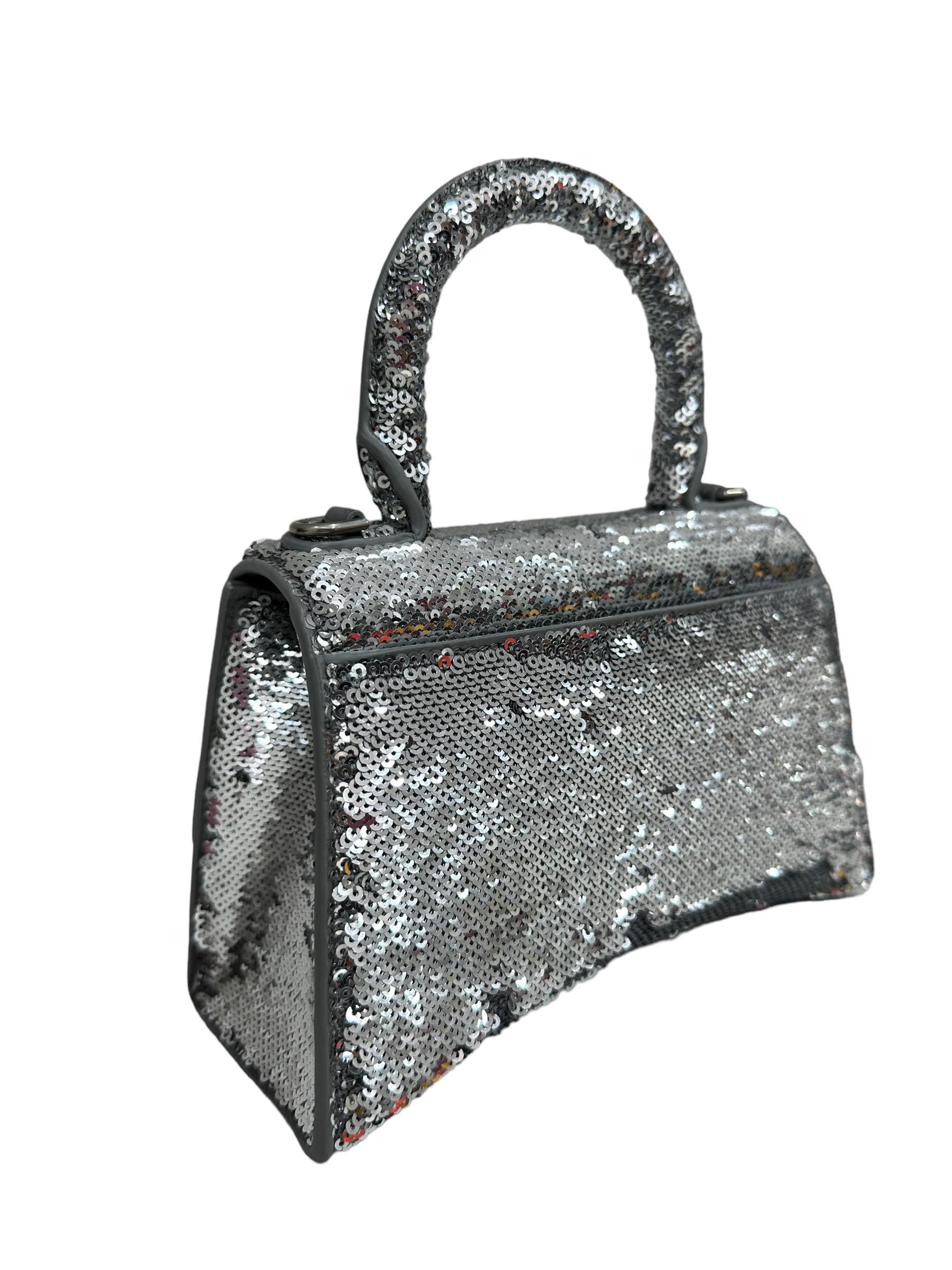 Balenciaga Hourglass Silver Sequins Leather Top Handle Bag 6