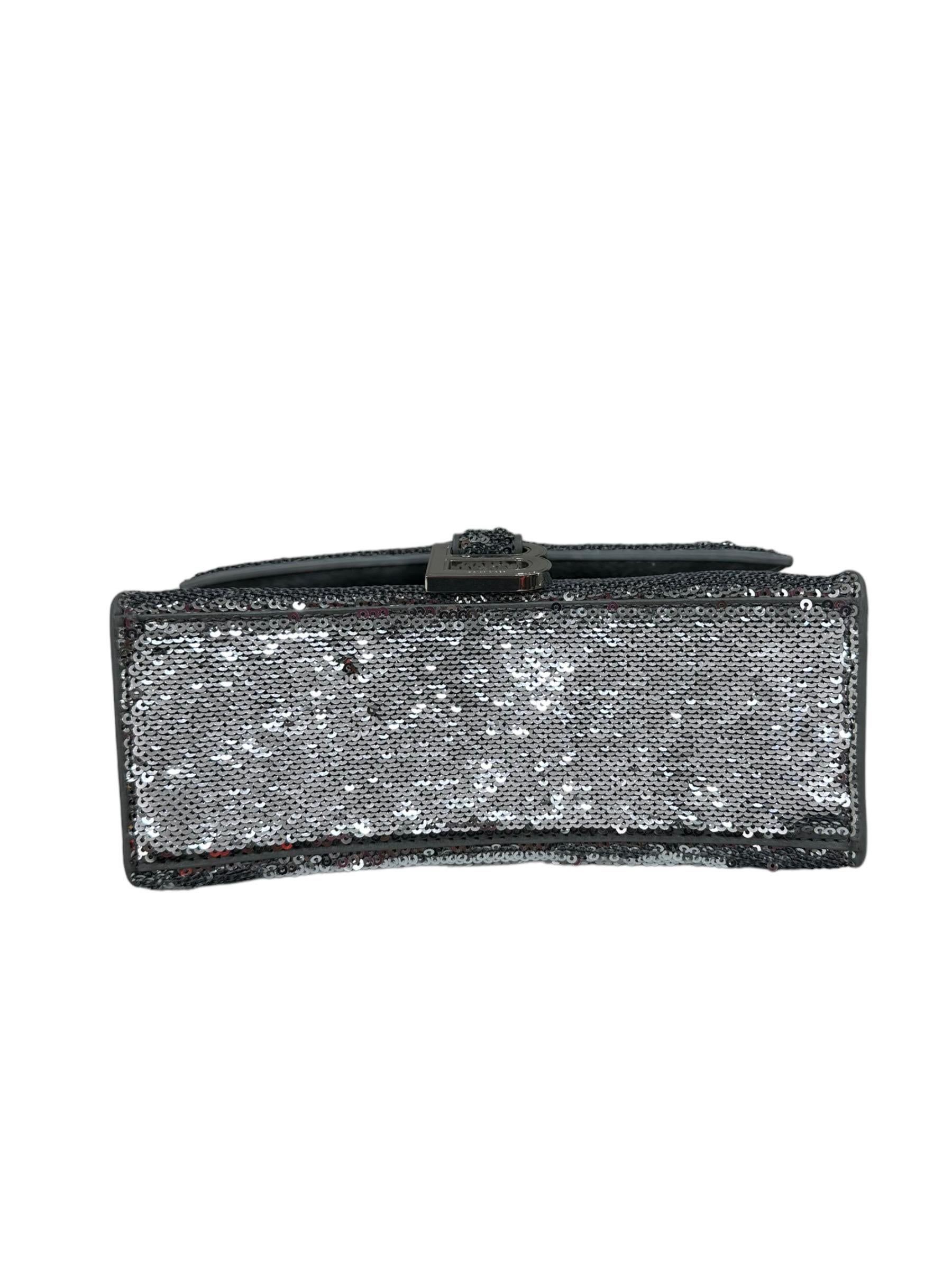 Balenciaga Hourglass Silver Sequins Leather Top Handle Bag 7