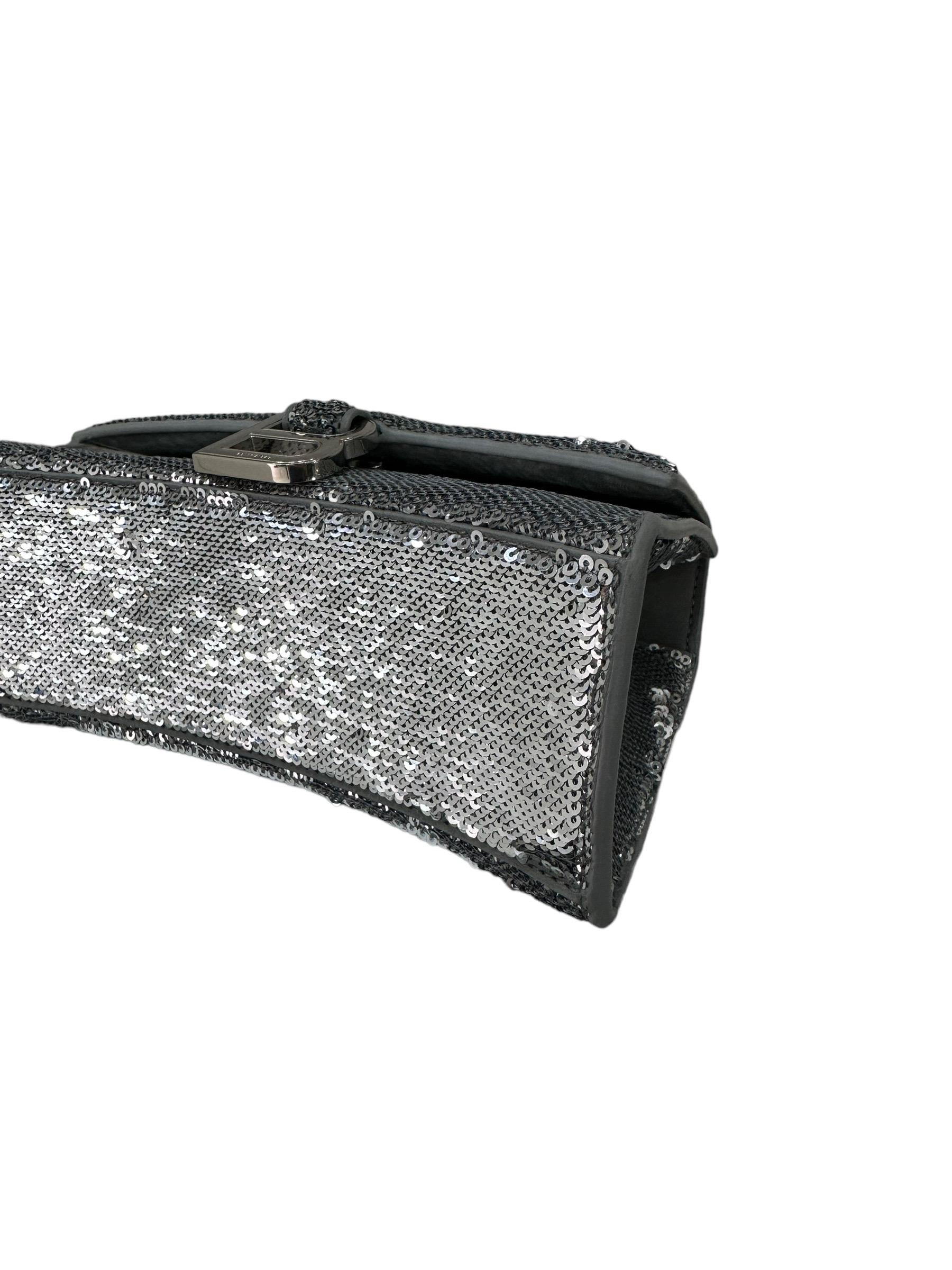 Balenciaga Hourglass Silver Sequins Leather Top Handle Bag 8