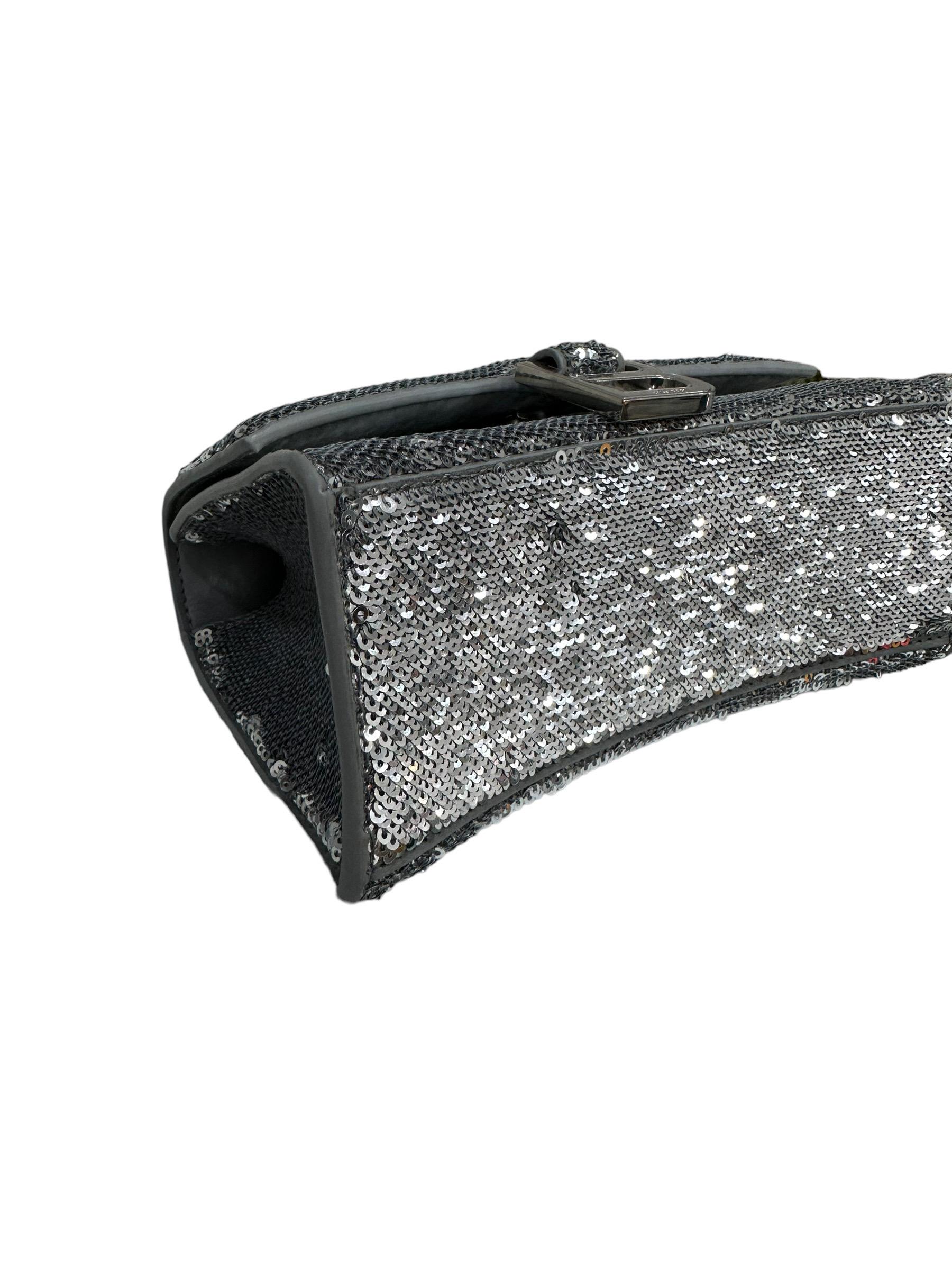 Balenciaga Hourglass Silver Sequins Leather Top Handle Bag 9