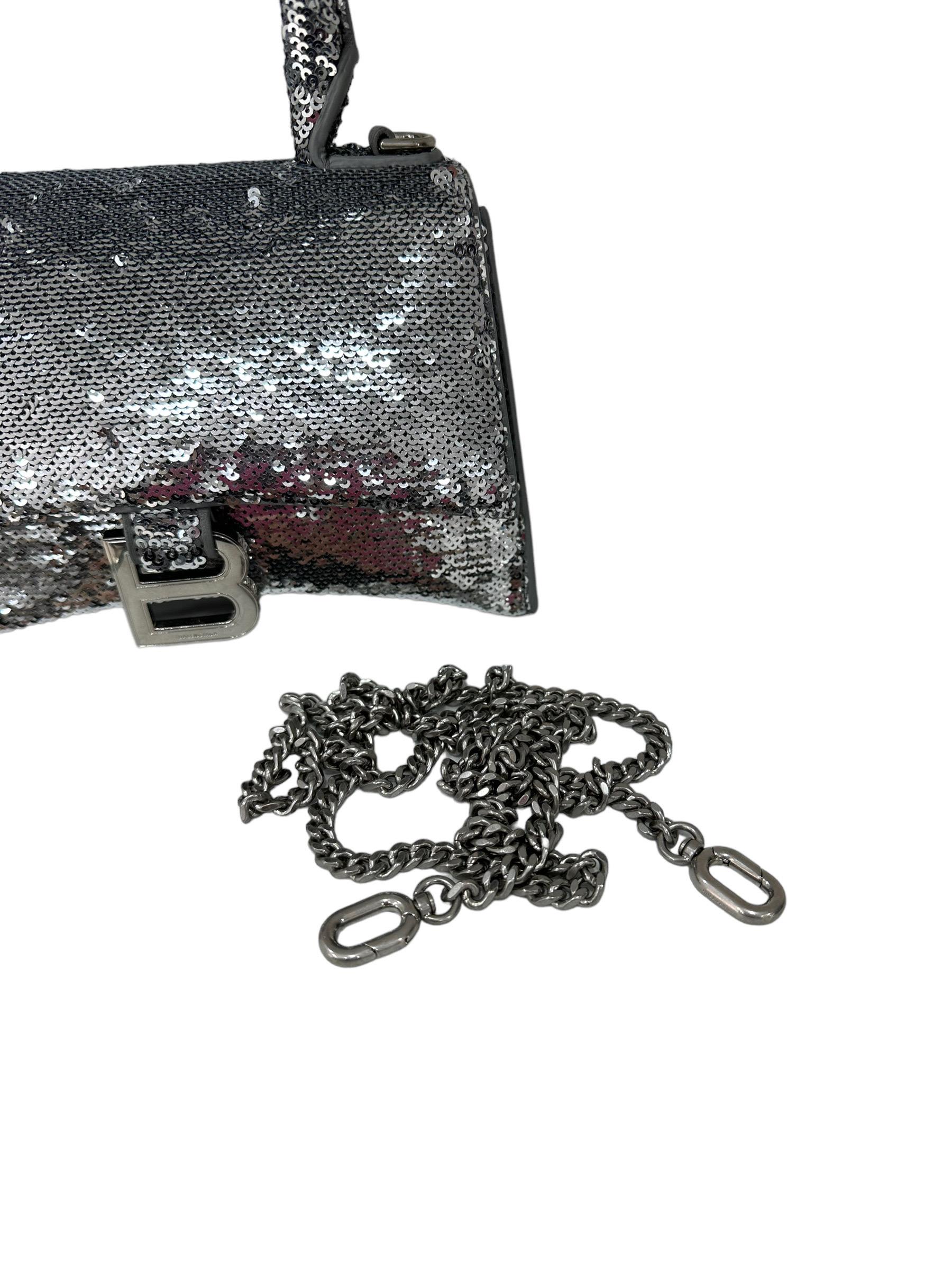 Balenciaga Hourglass Silver Sequins Leather Top Handle Bag 10