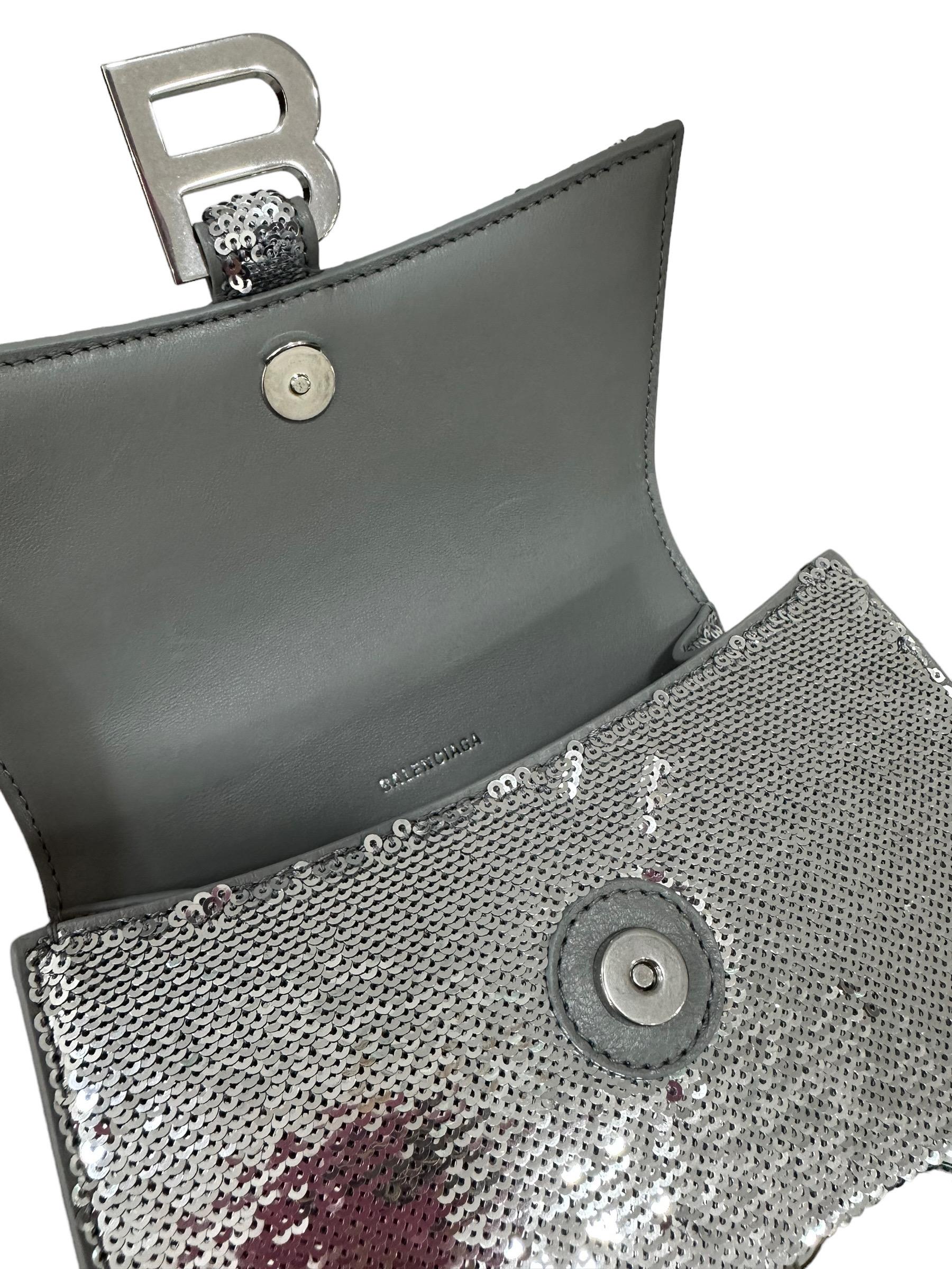 Balenciaga Hourglass Silver Sequins Leather Top Handle Bag 11